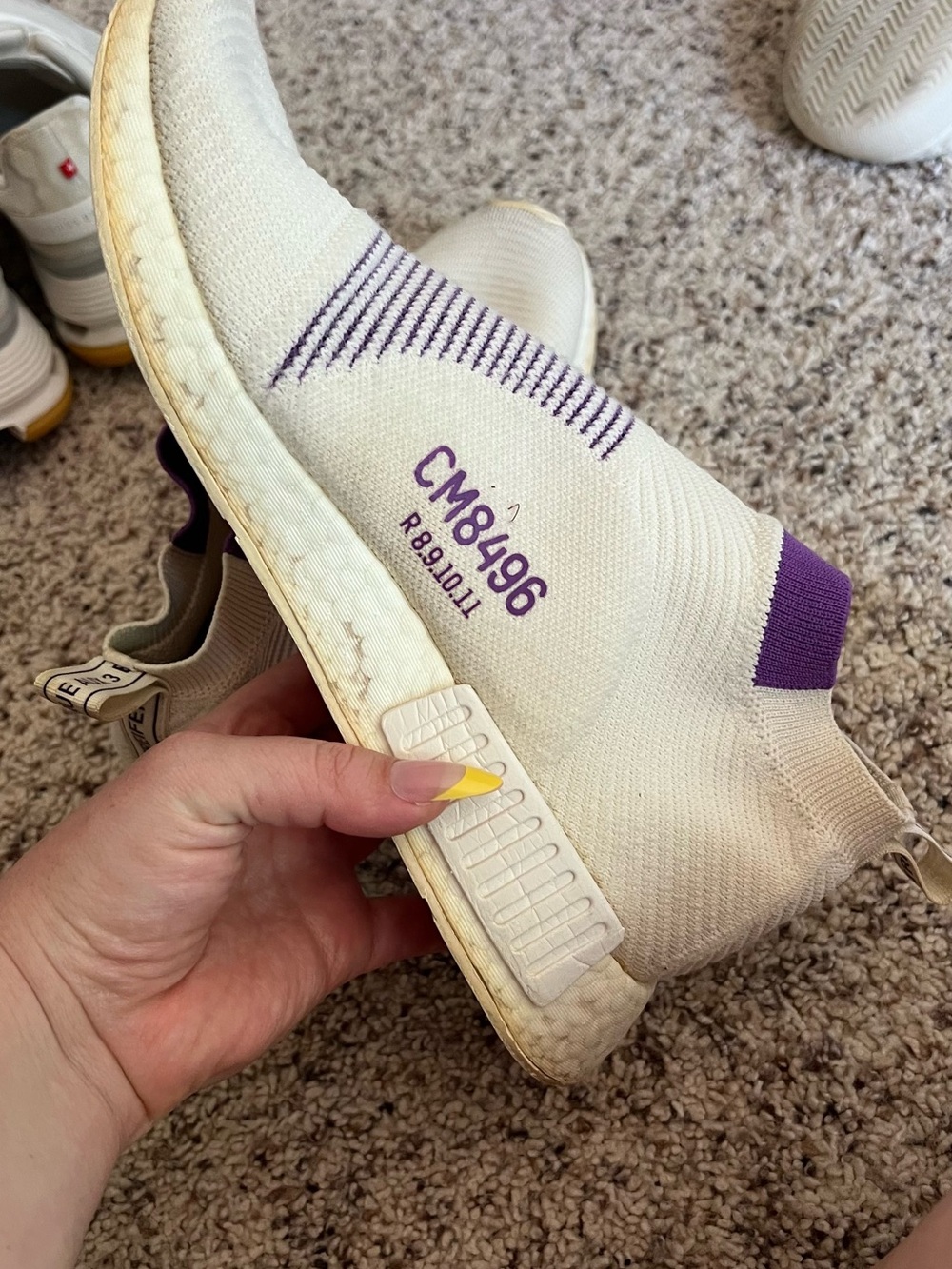 adidas NMD_CS1 Primeknit Slip-On Sneakers in Cream and Purple
